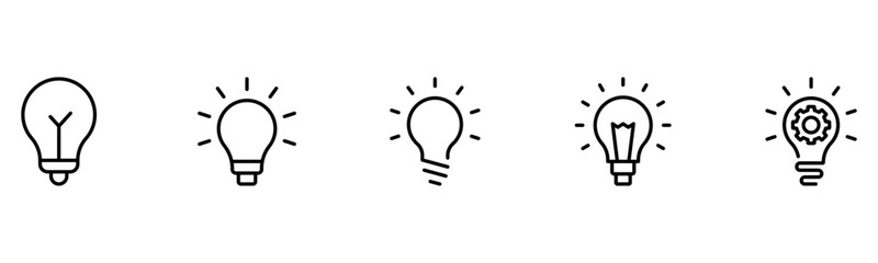 Light vector web line icons depicting light bulbs, ideas, innovation, creativity, and illumination for inspired thinking and solutions.