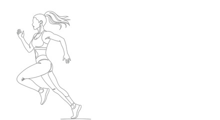 Fototapeta premium Dynamic single line drawing captures the energetic motion of a female runner in full stride