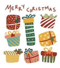 Christmas gifts oil pastel cute doodle for kids with transparent background