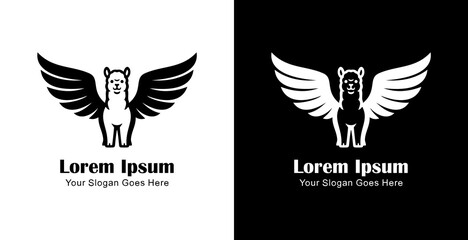 Winged alpaca logo design with front view © Yohanes