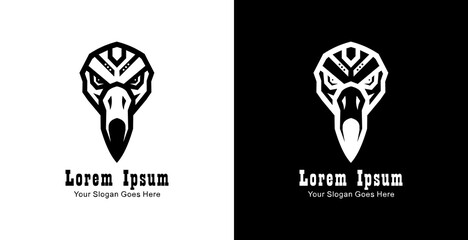 Flamingo head logo design with front view and modern geometric style