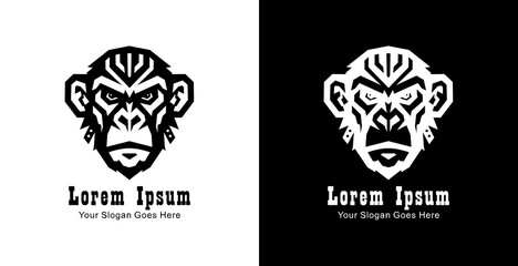 Monkey head logo design with front view and modern geometric style