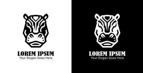Hippo head logo design with front view and modern geometric style