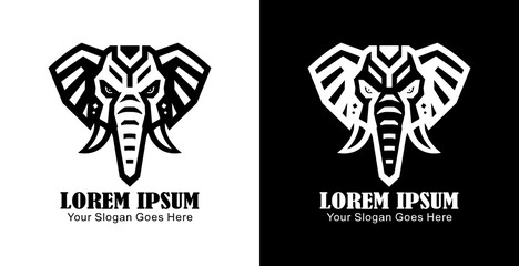 Elephant head logo design with front view and modern geometric style