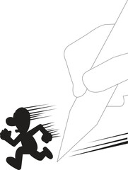Cartoon character running fast with motion blur silhouette