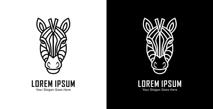 Front view of zebra head logo design with modern line art style
