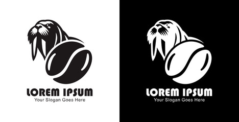 Coffee bean logo design combined with a walrus head © Yohanes