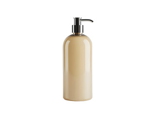 Cream colored lotion pump bottle with a metallic silver dispenser for skincare products isolated on transparent background