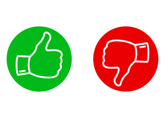 Thumbs up and thumbs down line icons. Like and dislike symbols in minimalist outline style. Vector illustration.
