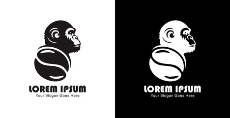 Coffee bean logo design combined with a monkey head © Yohanes