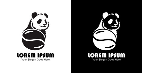 Coffee bean logo design combined with a panda head © Yohanes