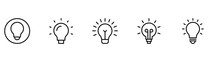 Light vector web line icons depicting light bulbs, ideas, innovation, creativity, and illumination for inspired thinking and solutions.