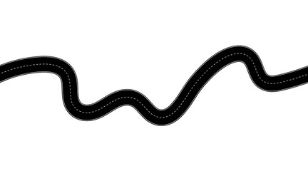 Naklejka premium Wavy winding road with curved horizontal path. Top-view highway or race track design. Abstract roadway silhouette. Flat vector illustration isolated on white background.
