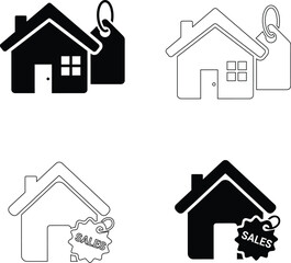 Real Estate House Sale Vector Icons – Property Sold and Discount Tag Symbols