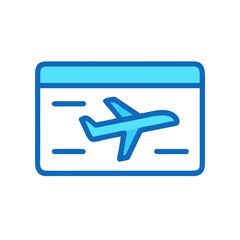 Fototapeta premium Blue airplane icon on website interface on black background