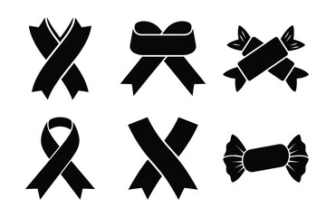 Christmas candy ribbon icon set. Vector illustration of silhouette icons.