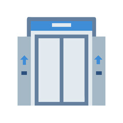 Isolated elevator doors with upward directional arrows flat design