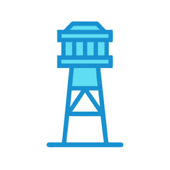 Minimalistic blue water tower vector on isolated black background