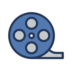 Blue and grey film reel on black background illustration