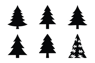 Christmas north pole tree icon set. Vector illustration of silhouette icons.