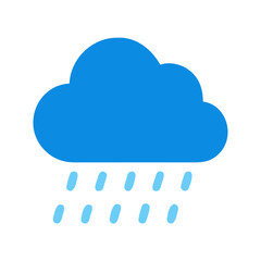 Minimalist blue rain cloud weather icon against black background