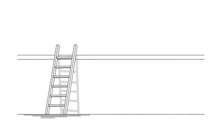 A simple line drawing of a wooden ladder leaning against a horizontal bar with its shadow cast on the ground below