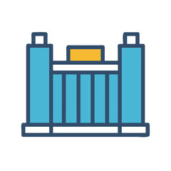 Blue building icon flat design style on black background