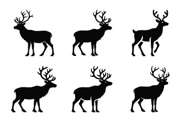 Christmas reindeer silhouette icon set. Vector illustration of silhouette icons. © RotanKumer