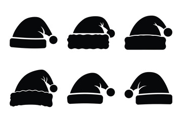 Christmas santa cap icon set. Vector illustration of silhouette icons.