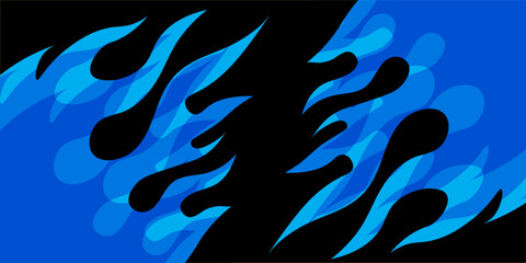 Illustration of black abstract shape with copy space on blue background. writing space and colour concept digitally generated image.