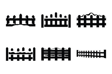 Naklejka premium Christmas snowy fence icon set. Vector illustration of silhouette icons.