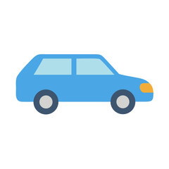 Blue hatchback car illustration against a black background