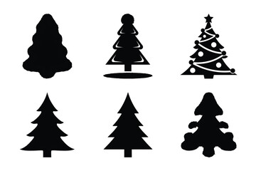 Christmas tree glow icon set. Vector illustration of silhouette icons.
