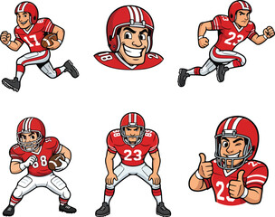 Cartoon American Football Player Characters Vector Set