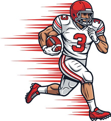 Dynamic Retro American Football Player Running with Speed Lines Vector
