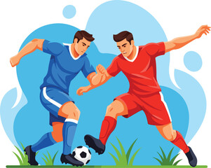 Dynamic Flat Vector Illustration of Two Soccer Players Contesting the Ball