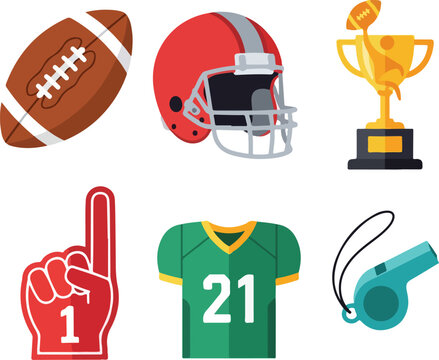 American Football Flat Icon Set: Sports Game Elements Vector Collection