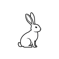 Fototapeta premium A single, simplified black outline rabbit sitting calmly in profile, minimalist scandinavian line art illustration on a transparent background. Whimsical graphic design concept