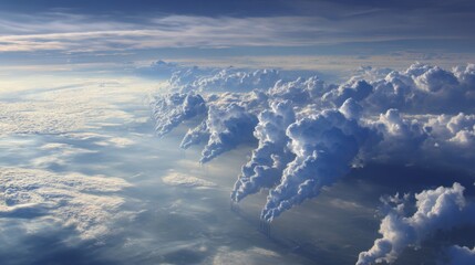 Fototapeta premium The sky is filled with clouds and the sun is shining through them. The clouds are white and fluffy, and they are scattered throughout the sky