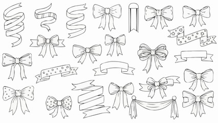 Collection of Hand Drawn Bows and Ribbons for Decorative Purposes.