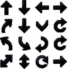 Create Pixel arrow set. Pixel art different directions 8 bit gaming console style sign. Interface icon. Collection white Background