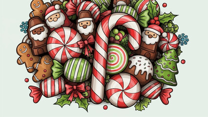A festive collection of Christmas candies and holiday sweets.