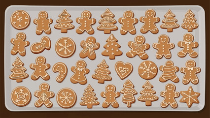 Assortment of Deliciously Decorated Christmas Gingerbread Cookies.