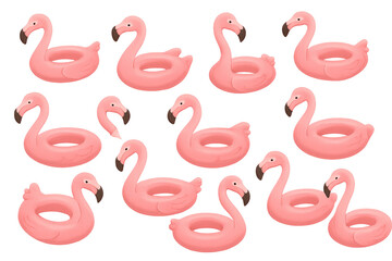 Obraz premium Pink inflatable flamingo swimming ring pattern creating a fun summer design, isolated transparent background