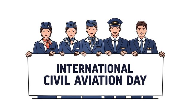 Celebrating International Civil Aviation Day with Aviation Professionals Holding a Banner - Powered by Adobe