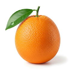 Fresh ripe orange fruit with green leaf and water drop isolated on white background