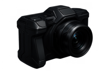Advanced dark camera capturing futuristic visuals, imagining technology evolution and digital media recording