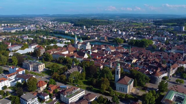 Aerial view around the city Solothurn in Switzerland on a sunny day in summer