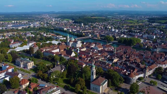 Aerial view around the city Solothurn in Switzerland on a sunny day in summer
