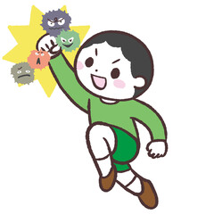 ウィルスをやっつける男の子のイラスト